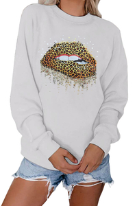 Stockpapa Apparel LADIES Crew Collum Leopard Lips Graphic Sweatshirt