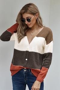 Stockpapa V Collum Buttoned ClosureColorblock Sweater Cardigan 